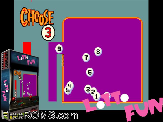 Lotto Fun MAME game showing 3D box cover and gameplay screenshot