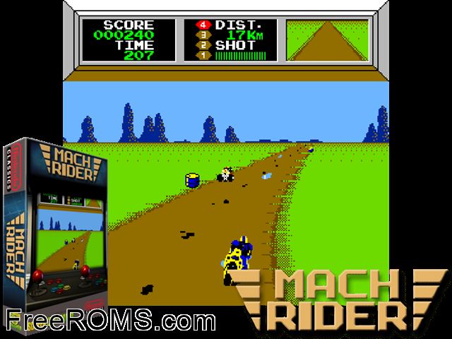 Vs. Mach Rider (Japan, Fighting Course Version) MAME game showing 3D box cover and gameplay screenshot