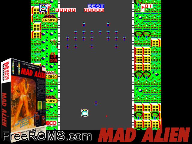 Mad Alien MAME game showing 3D box cover and gameplay screenshot