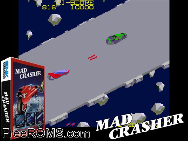 Mad Crasher MAME game showing 3D box cover and gameplay screenshot