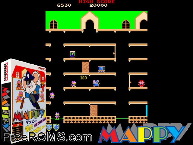 Mappy (US) MAME game showing 3D box cover and gameplay screenshot