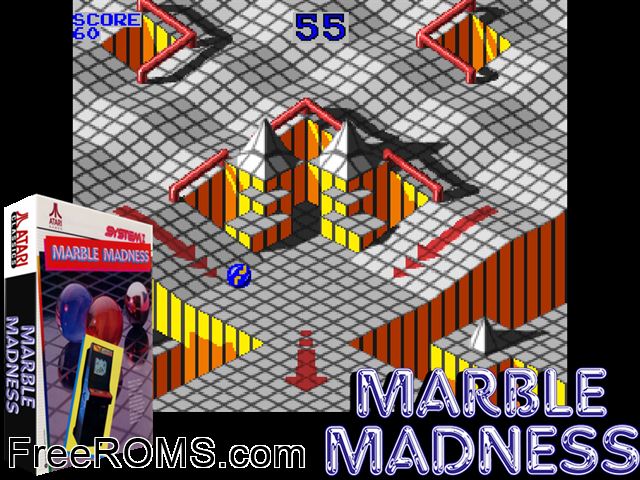 Marble Madness (set 4) MAME game showing 3D box cover and gameplay screenshot