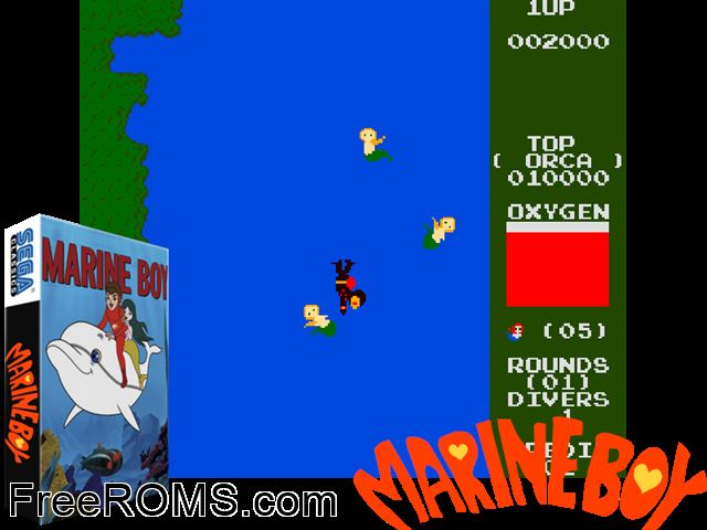 Marine Boy MAME game showing 3D box cover and gameplay screenshot