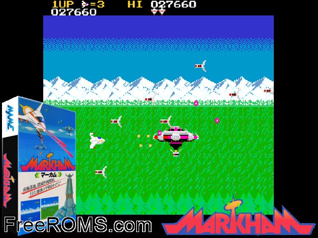 Markham MAME game showing 3D box cover and gameplay screenshot