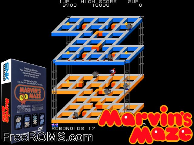 Marvin's Maze MAME game showing 3D box cover and gameplay screenshot