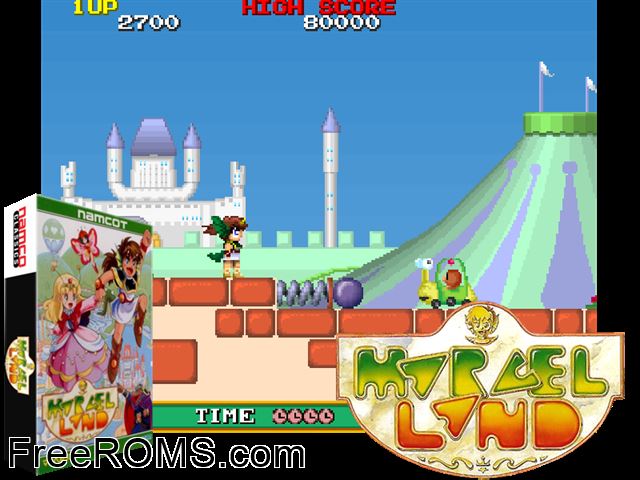 Marvel Land (US) MAME game showing 3D box cover and gameplay screenshot