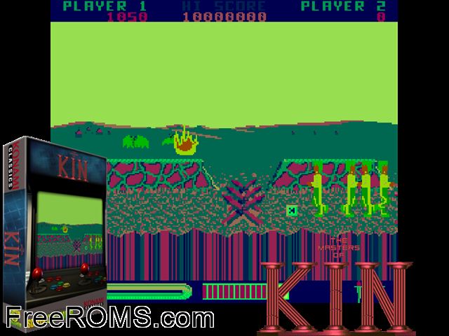 The Masters of Kin MAME game showing 3D box cover and gameplay screenshot