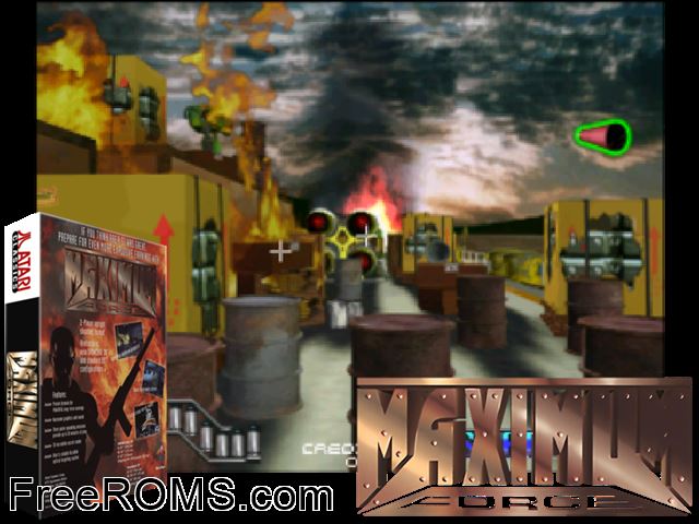 Maximum Force v1.02 MAME game showing 3D box cover and gameplay screenshot