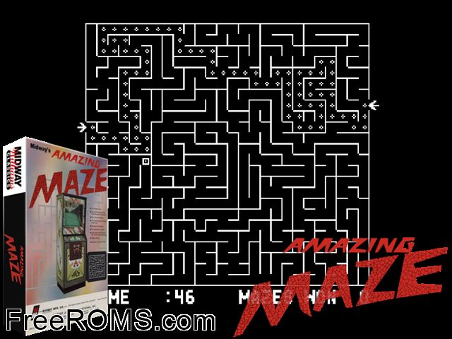 Amazing Maze MAME game showing 3D box cover and gameplay screenshot