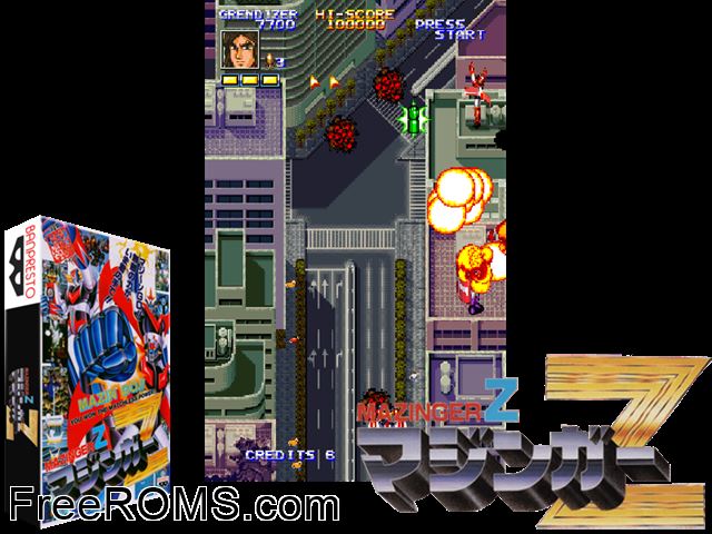 Mazinger Z MAME game showing 3D box cover and gameplay screenshot