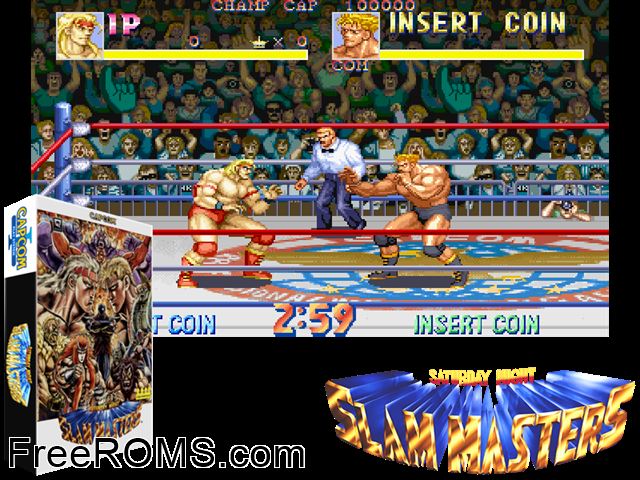 Muscle Bomber - The Body Explosion (Japan 930713) MAME game showing 3D box cover and gameplay screenshot