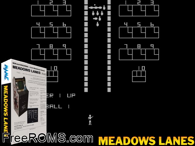 Meadows Lanes MAME game showing 3D box cover and gameplay screenshot