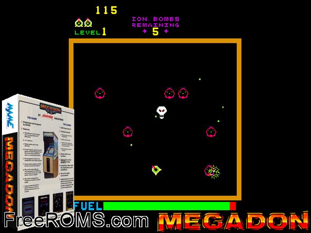 Megadon MAME game showing 3D box cover and gameplay screenshot
