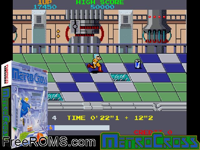 Metro-Cross (set 2) MAME game showing 3D box cover and gameplay screenshot