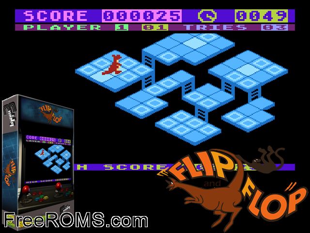 Flip and Flop (Max-A-Flex) MAME game showing 3D box cover and gameplay screenshot