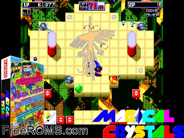 Magical Crystals (World, 91/12/10) MAME game showing 3D box cover and gameplay screenshot