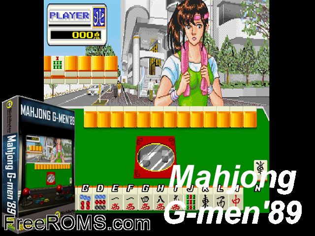 Mahjong G-MEN'89 (Japan 890425) MAME game showing 3D box cover and gameplay screenshot