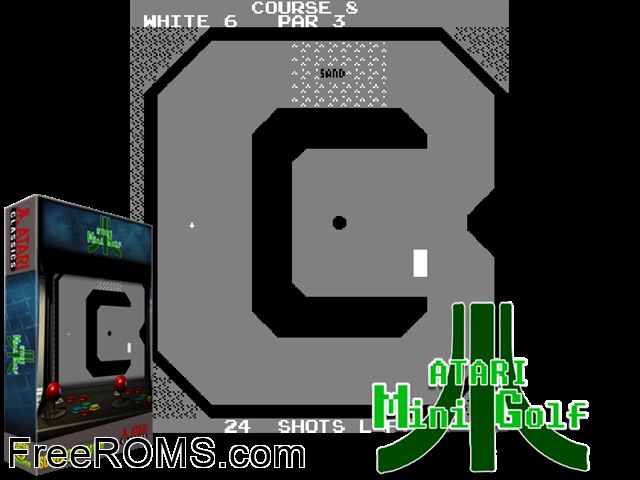 Atari Mini Golf (prototype) MAME game showing 3D box cover and gameplay screenshot