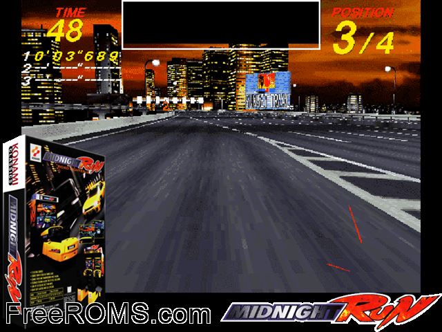 Midnight Run MAME game showing 3D box cover and gameplay screenshot
