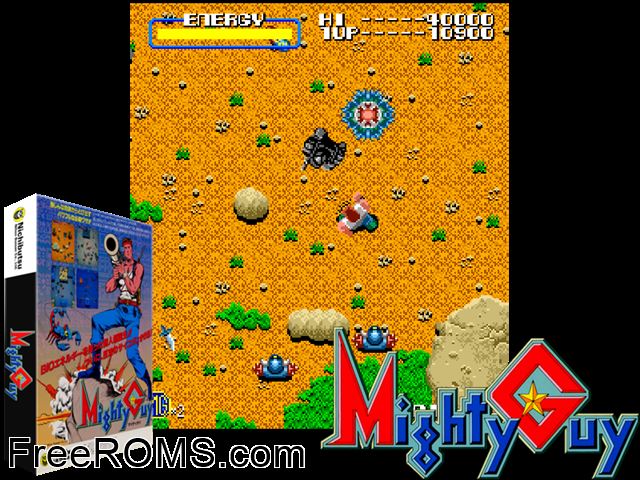 Mighty Guy MAME game showing 3D box cover and gameplay screenshot