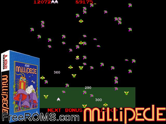 Millipede MAME game showing 3D box cover and gameplay screenshot