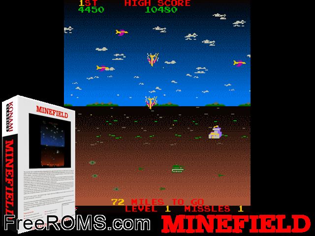 Minefield MAME game showing 3D box cover and gameplay screenshot