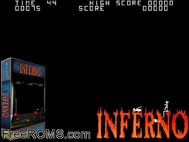 Inferno (S2650) MAME game showing 3D box cover and gameplay screenshot