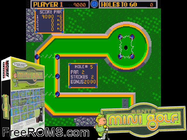 Mini Golf (set 1) MAME game showing 3D box cover and gameplay screenshot