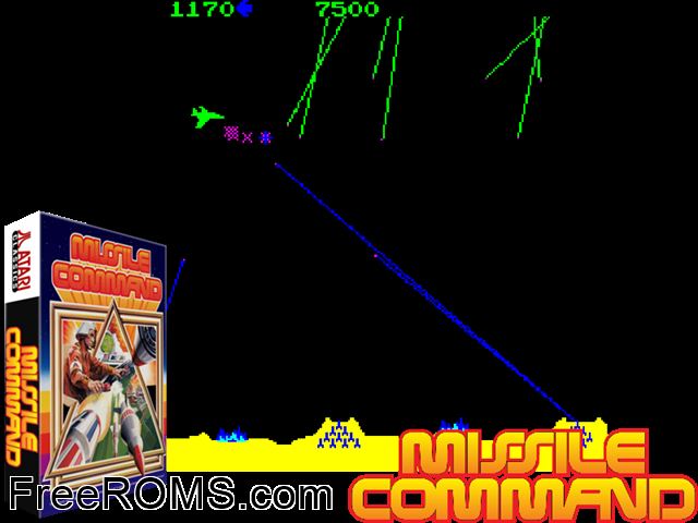 Missile Command (set 1) MAME game showing 3D box cover and gameplay screenshot