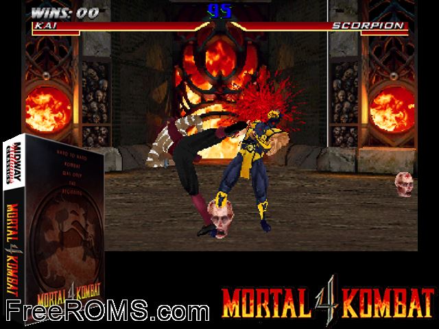 Mortal Kombat 4 (rev L3) MAME game showing 3D box cover and gameplay screenshot