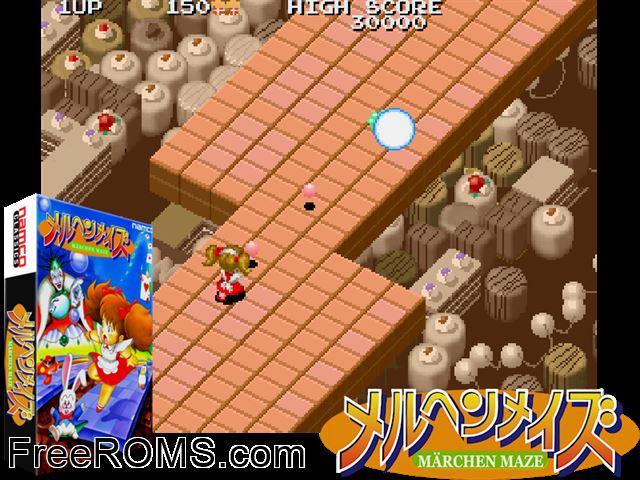 Marchen Maze (Japan) MAME game showing 3D box cover and gameplay screenshot