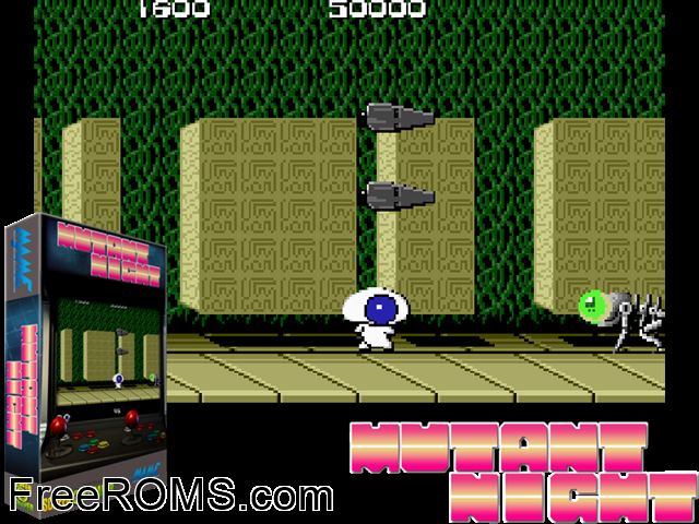 Mutant Night MAME game showing 3D box cover and gameplay screenshot