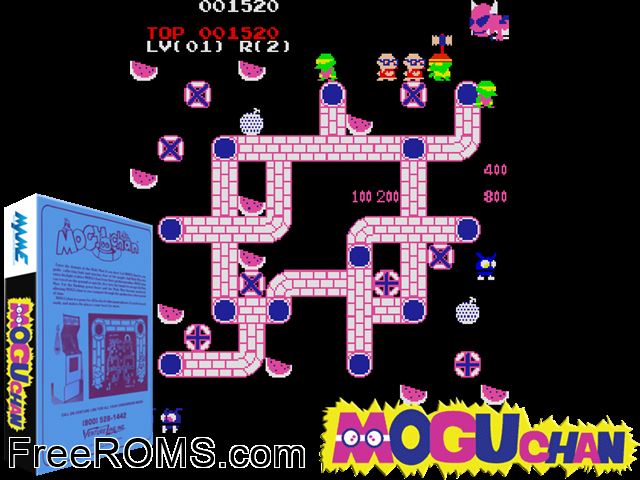 Moguchan MAME game showing 3D box cover and gameplay screenshot