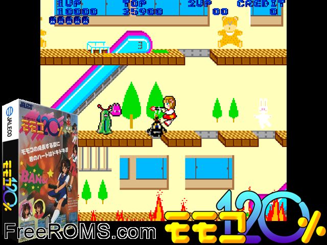 Momoko 120 MAME game showing 3D box cover and gameplay screenshot