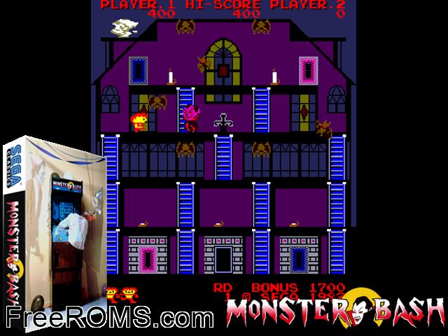Monster Bash MAME game showing 3D box cover and gameplay screenshot