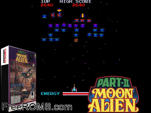 Moon Alien Part 2 MAME game showing 3D box cover and gameplay screenshot