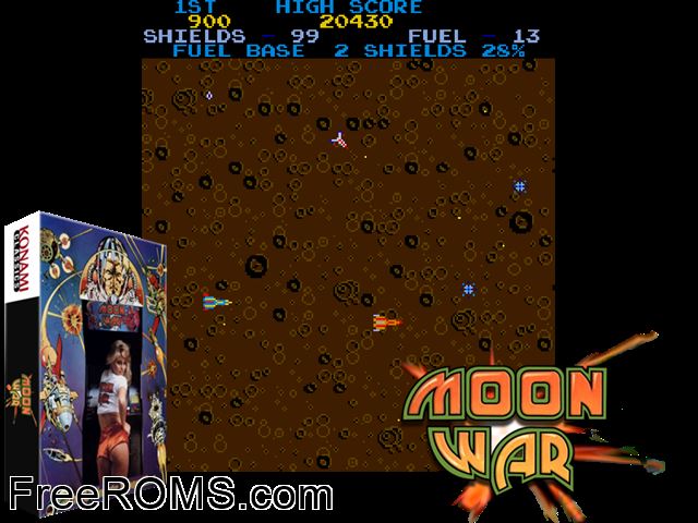 Moonwar (older) MAME game showing 3D box cover and gameplay screenshot