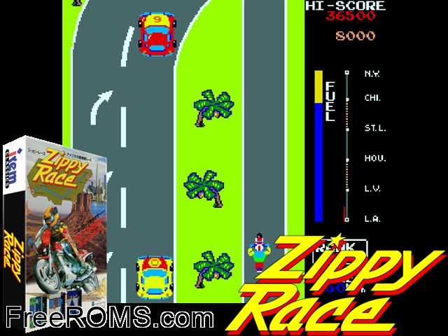 MotoRace USA MAME game showing 3D box cover and gameplay screenshot