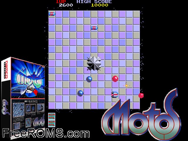 Motos MAME game showing 3D box cover and gameplay screenshot
