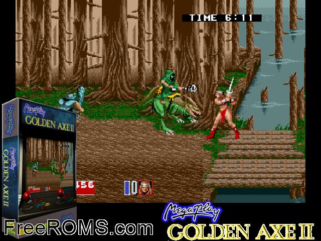 Golden Axe II (Mega Play) MAME game showing 3D box cover and gameplay screenshot