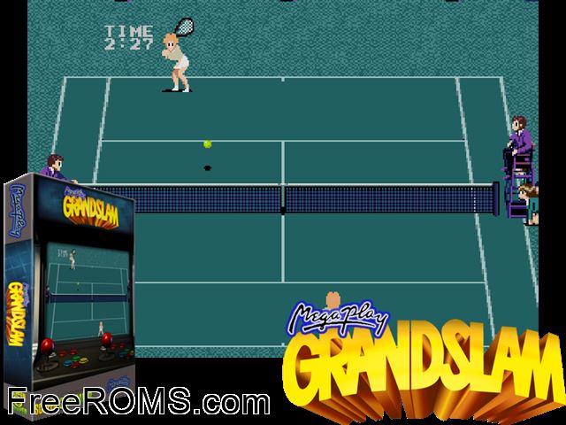 Grand Slam (Mega Play) MAME game showing 3D box cover and gameplay screenshot