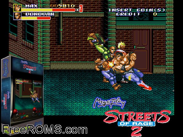 Streets of Rage II (Mega Play) MAME game showing 3D box cover and gameplay screenshot