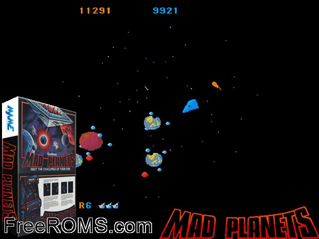 Mad Planets MAME game showing 3D box cover and gameplay screenshot