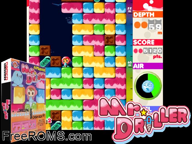 Mr Driller (DRI1/VER.A2) MAME game showing 3D box cover and gameplay screenshot
