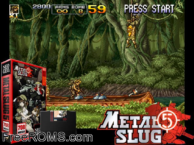 Metal Slug 5 (JAMMA PCB) MAME game showing 3D box cover and gameplay screenshot