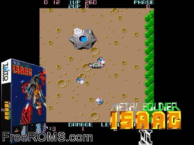 Metal Soldier Isaac II MAME game showing 3D box cover and gameplay screenshot