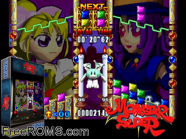 Monster Slider (Japan) MAME game showing 3D box cover and gameplay screenshot