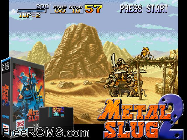 Metal Slug 2 - Super Vehicle-001/II MAME game showing 3D box cover and gameplay screenshot