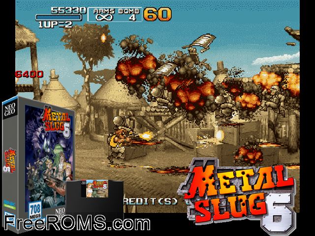 Metal Slug 6 (Metal Slug 3 bootleg) MAME game showing 3D box cover and gameplay screenshot