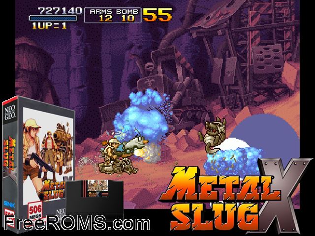 Metal Slug X - Super Vehicle-001 MAME game showing 3D box cover and gameplay screenshot